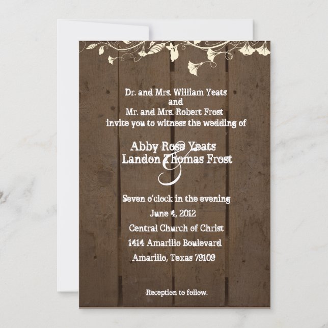 Floral Wood Wedding Invitation (Front)