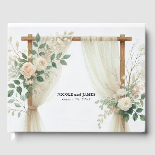Floral Wooden Arch Greenery Roses Rustic Wedding Guest Book