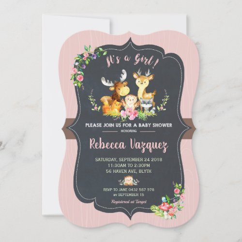 Floral Woodland Animal Baby Shower Invitation Girl