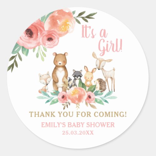 Floral Woodland Animal Baby Shower Thank You Favor Classic Round Sticker