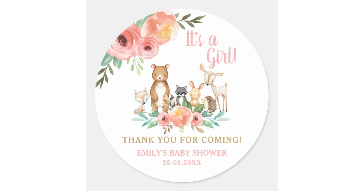 Floral Woodland Animal Baby Shower Thank You Favor Classic Round ...