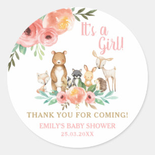 Floral Woodland Animal Baby Shower Thank You Favor Classic Round Sticker