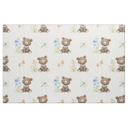 Floral Woodland Animals Baby Bear Girl Nursery Fabric