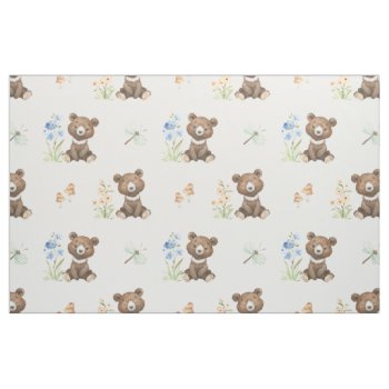 Floral Woodland Animals Baby Bear Girl Nursery Fabric by decampstudios at Zazzle