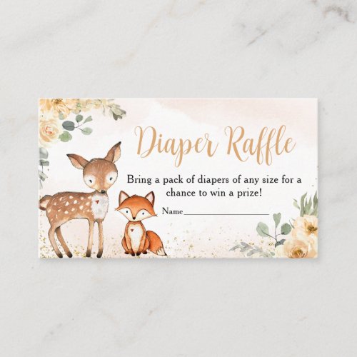 Floral Woodland Animals Baby Shower Diaper Raffle Enclosure Card