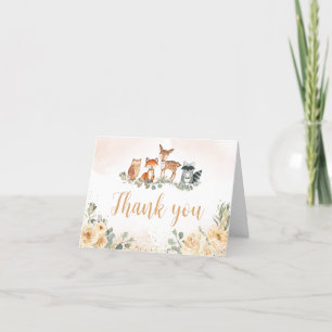 Floral Woodland Animals Baby Shower Letterpress Thank You Card
