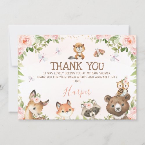 Floral Woodland Animals Baby Shower Thank You Card