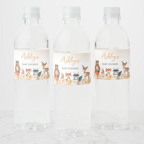 Floral Woodland Animals Baby Shower Water Bottle Label