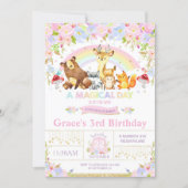 Floral Woodland Animals Birthday Party Invitation (Front)
