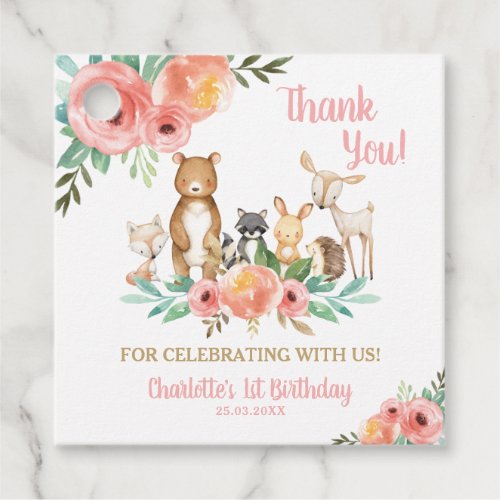 Floral Woodland Animals Birthday Party Thank You Favor Tags