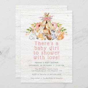 Floral Woodland Animals Camping Girl Baby Shower Invitation