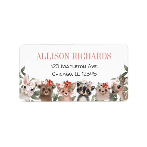 Floral woodland animals forest friends greenery label