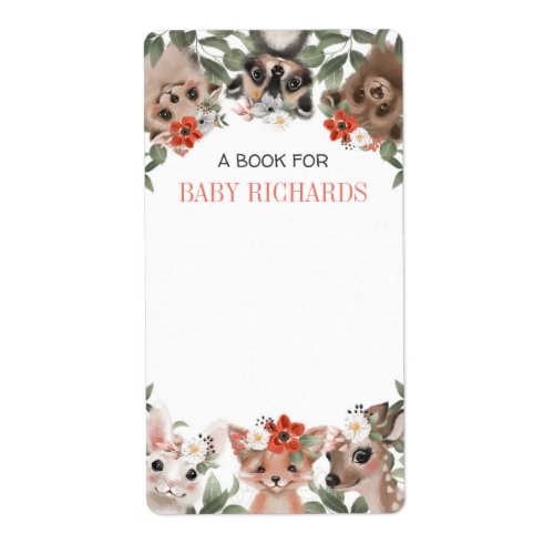 Floral woodland animals girl baby shower book tags