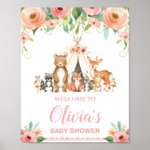 Floral Woodland Baby Shower Birthday Welcome Poster