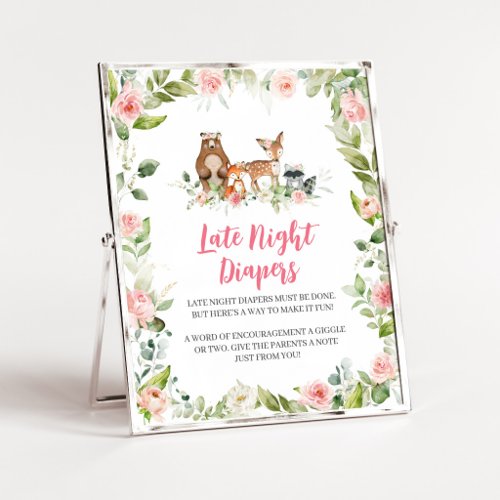 Floral Woodland Baby Shower Late Night Diaper Sign