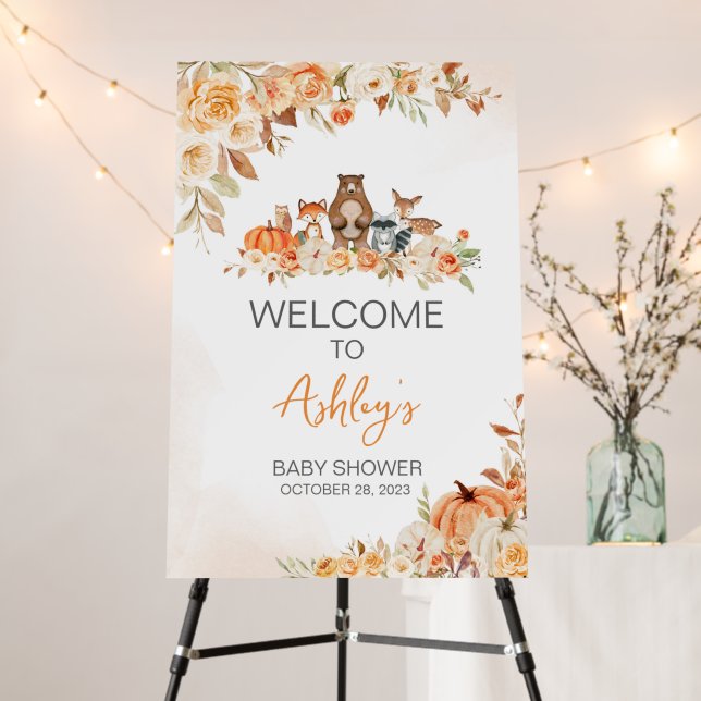 Floral Woodland Baby Shower Welcome Sign (In Situ (Stand))