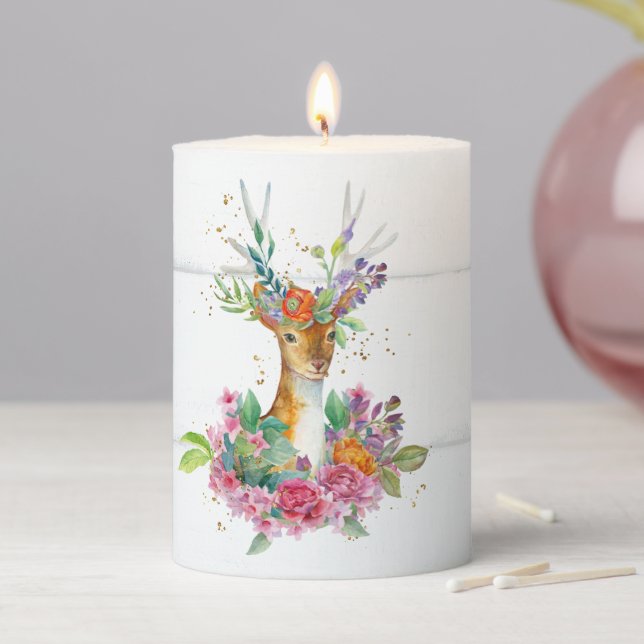 Floral Woodland Dee Pillar Candle (In Situ)