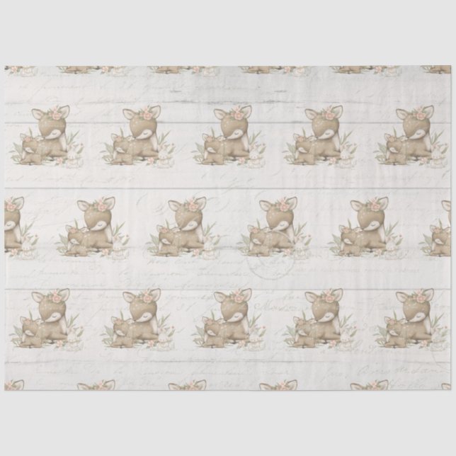 Floral Woodland Deer Baby Girl Shower Decoupage Tissue Paper (Front)