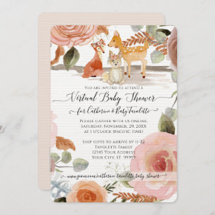 Floral Woodland Deer Fox Baby Girl Virtual Shower Invitation