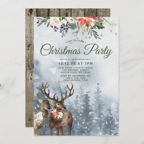 Floral Woodland Forest Animals Christmas Party Invitation