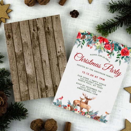 Floral Woodland Forest Animals Christmas Party Invitation