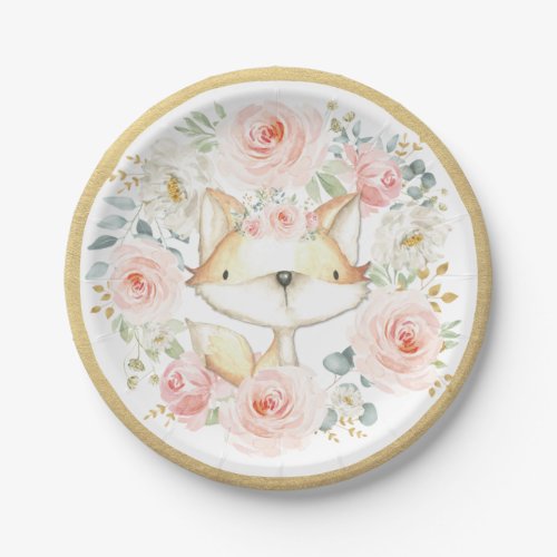 Floral Woodland Forest Fox Baby Shower Birthday Paper Plates