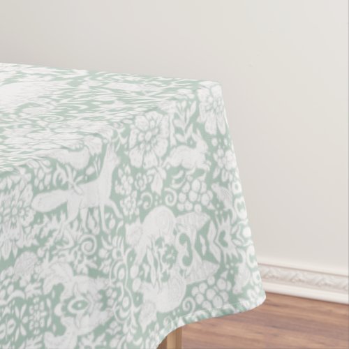 Floral Woodland Light Green Forest Animal Pattern Tablecloth