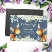 Floral Woodland Moose Twin Boys Baby Shower Invitation