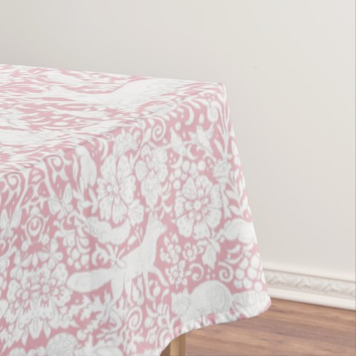 Floral Woodland Rose Pink Forest Animal Pattern Tablecloth