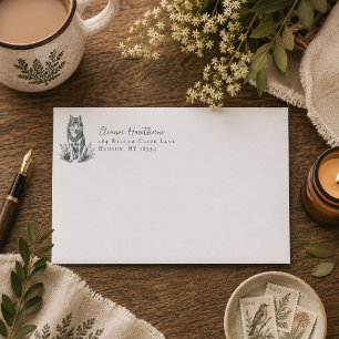 Floral Woodland Wolf Return Address Envelope