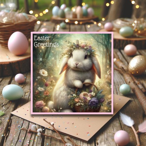 Floral Woodlands Whimsical Bunny Easter  Holiday Card