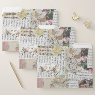 Floral Words/Text Vintage Ephemera Decoupage File Folder