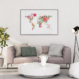 FLORAL WORLD MAP POSTER