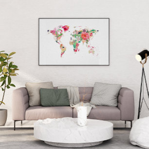 FLORAL WORLD MAP POSTER