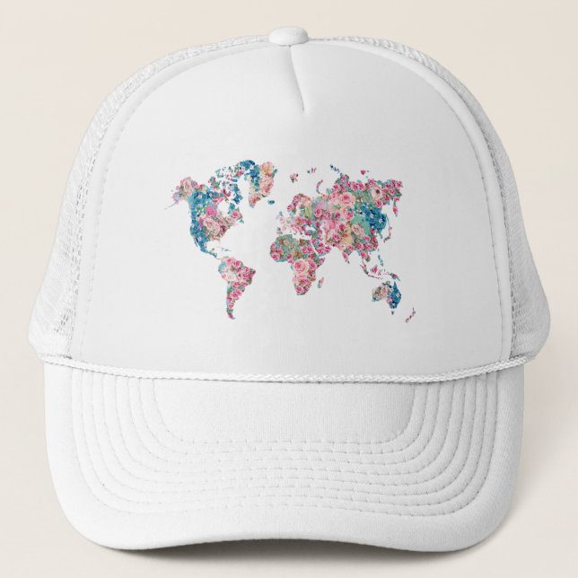 Floral World map Trucker Hat (Front)