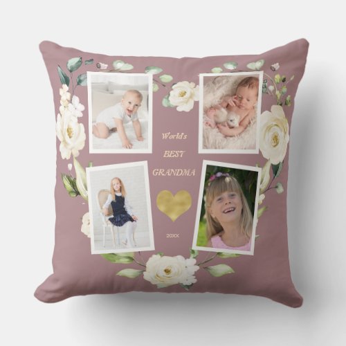 Floral Worlds Best Grandma Photo Mothers Day Throw Pillow