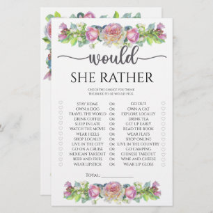 Floral Would she rather bridal shower game