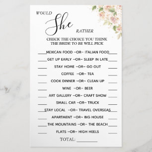 Floral Would She Rather shower game card  Flyer