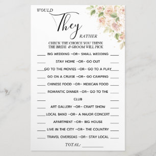 Floral Would They Rather shower game card  Flyer
