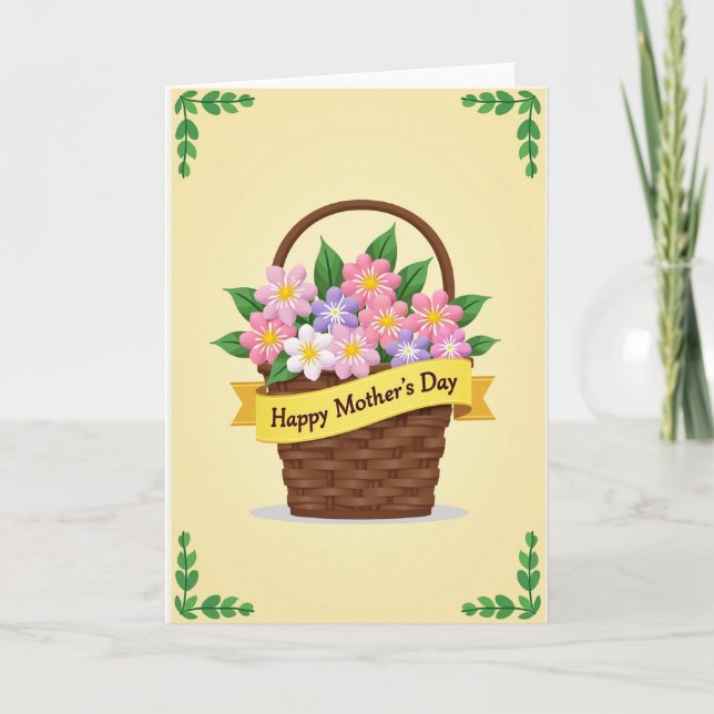 Floral Woven Basket Mothers Card (Front)
