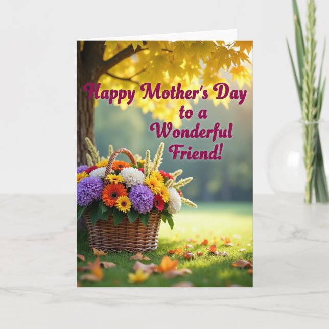 Floral Woven Basket Mothers Day Card (Front)