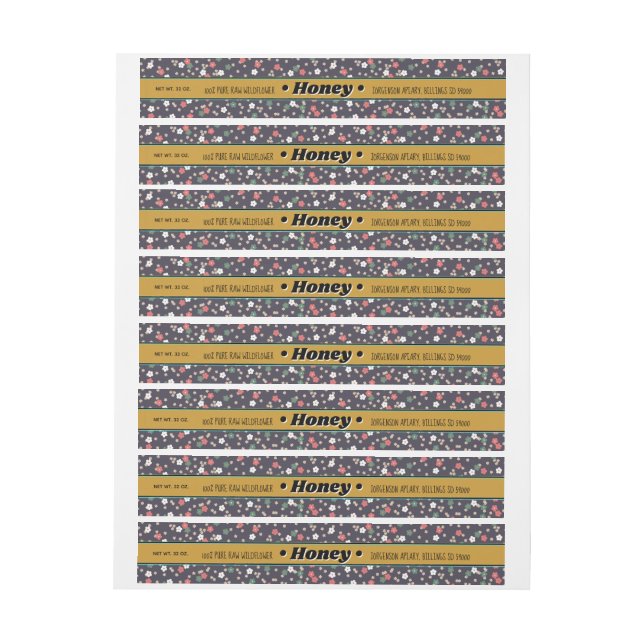 Floral Wrap Around Honey Jar Label (Sheet)