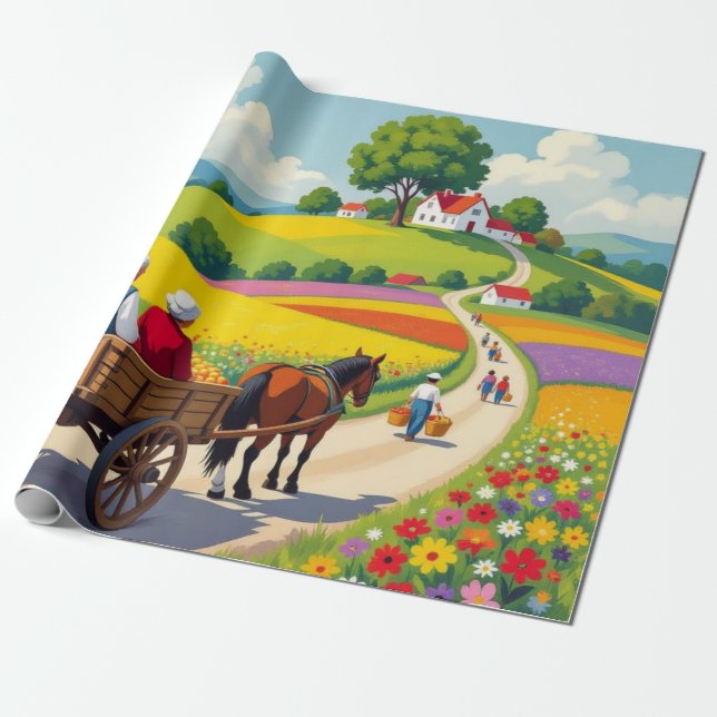Floral Wrapping Paper Naif style (Unrolled)