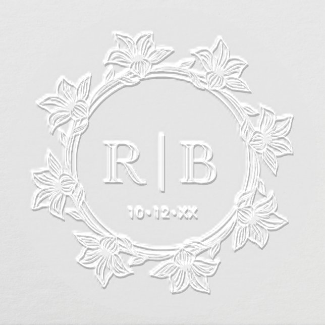 Floral Wreath #31 Two Initial Wedding Monogram CA Embosser (Design)
