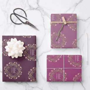 Floral Wreath 60th Birthday Wrapping Paper Set