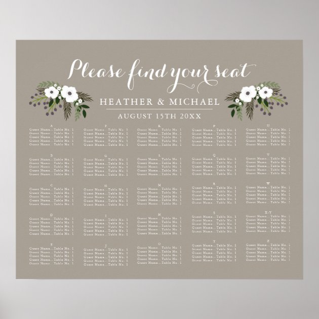 Floral Wreath - Alphabetical Seating Chart