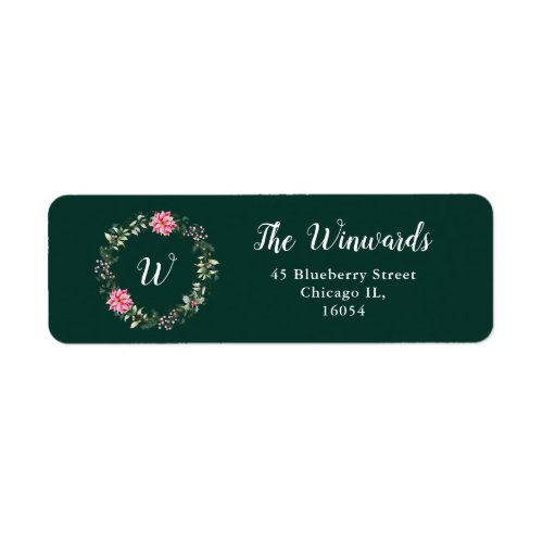 Floral Wreath and Pink Poinsettia Flowers Label
