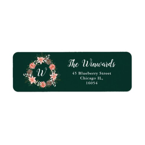 Floral Wreath and Red Poinsettia Flowers Label