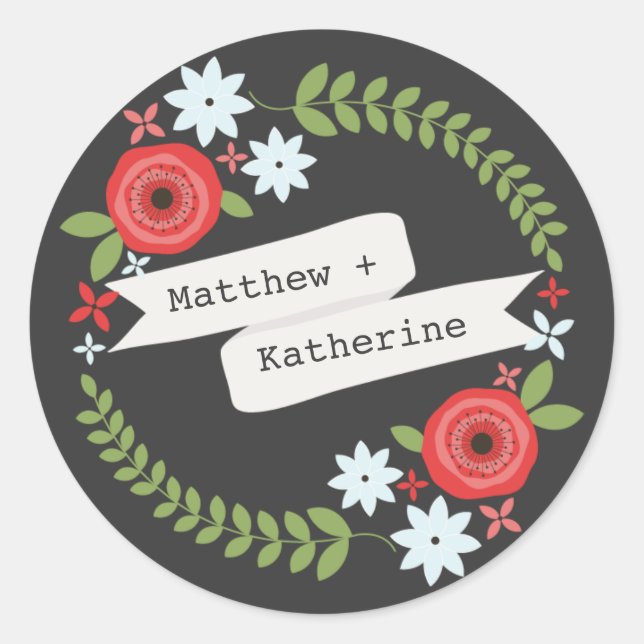 Floral Wreath & Banner Gray Sticker (Front)