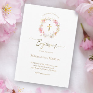floral wreath   Baptism Invitation